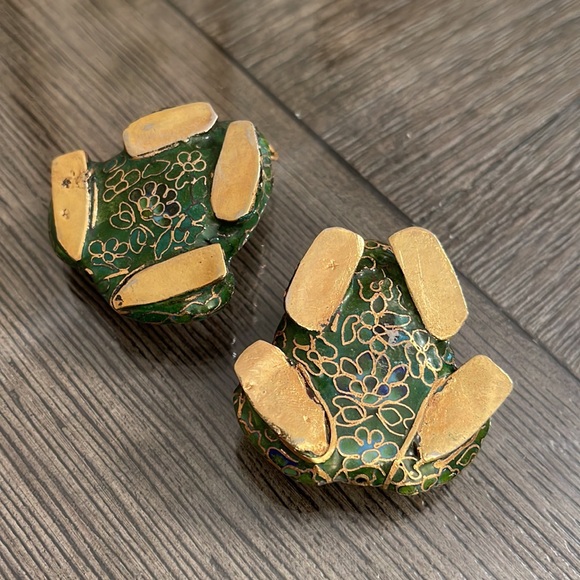 Pair of Vintage Green Cloisonné Frogs - Picture 5 of 16